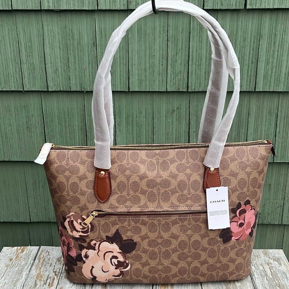 Coach Gallery Tote Shoulder Bag In Signature Canvas With Rose Print purse - Picture 7 of 9